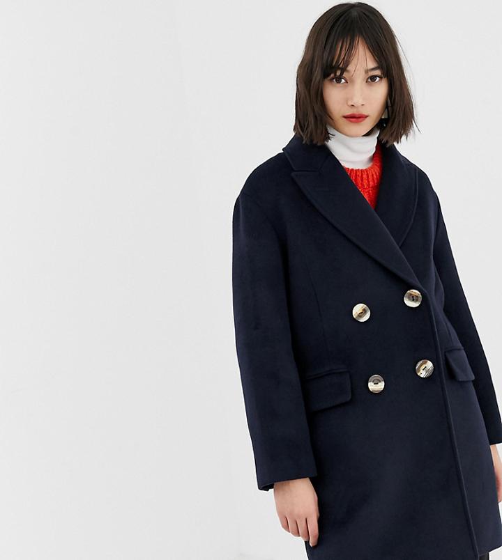 Mango Double Breasted Short Coat In Navy