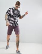 Asos Design Festival Overszied Tie Dye Stripe Shirt With Revere Collar - Black
