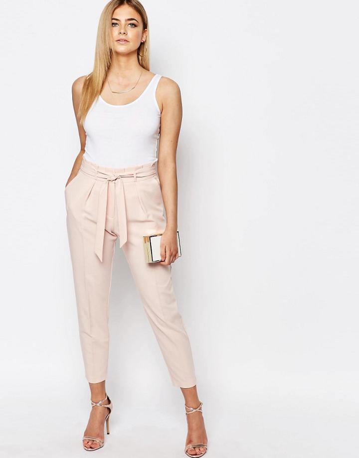 Oasis Pink Tie Waist Peg Pant - Pale Pink