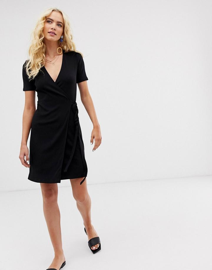 & Other Stories Wrap Front Dress In Black