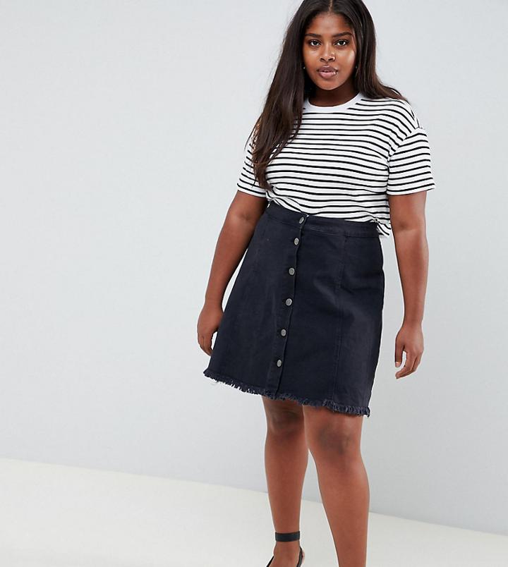 Junarose Frayed Hem Denim Skirt - Black