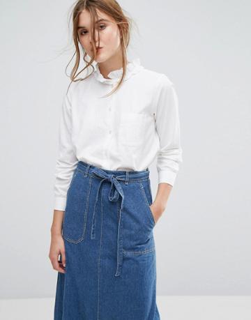 Leon And Harper Cladie Shirt With Frill Neck - White