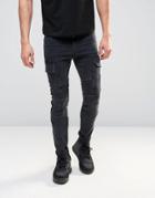 Asos Super Skinny Jeans With Biker Cargo Styling - Washed Black
