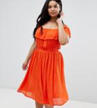 Brave Soul Plus Petal Midi Dress With Frill Bardot - Red