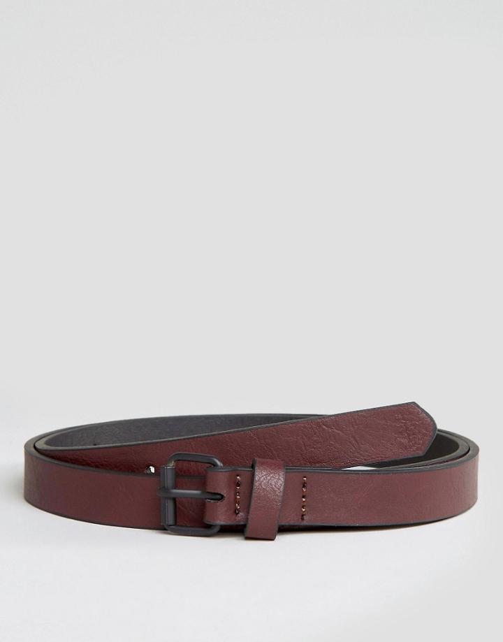 Asos Super Skinny Belt In Oxblood Faux Leather - Red