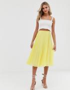 Asos Design Pleated Midi Skirt-yellow