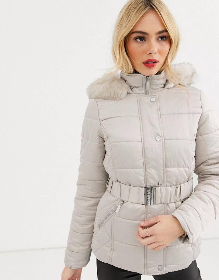 Lipsy Padded Coat In Champagne-cream