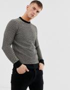 Ringspun Waffle Textured Knitted Sweater-black