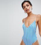 Stradivarius Blue Stripe Print Swimsuit
