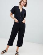 Monki Denim V Button Front Jumpsuit - Black