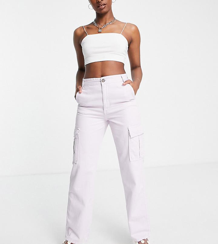 Stradivarius Str Straight Leg Cargo Pants In Washed Lilac-purple
