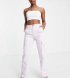Stradivarius Str Straight Leg Cargo Pants In Washed Lilac-purple