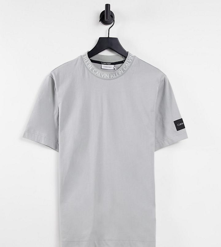 Calvin Klein Asos Exclusive Running Neck Logo T-shirt In Gray
