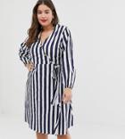 Influence Plus Stripe Midi Dress With Button Detail-blue