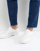 Asos Brogue Shoes In White Leather With Ribbed Sole - White