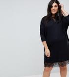 Asos Curve Oversize T-shirt Dress With Batwing Sleeve And Lace Inserts - Black