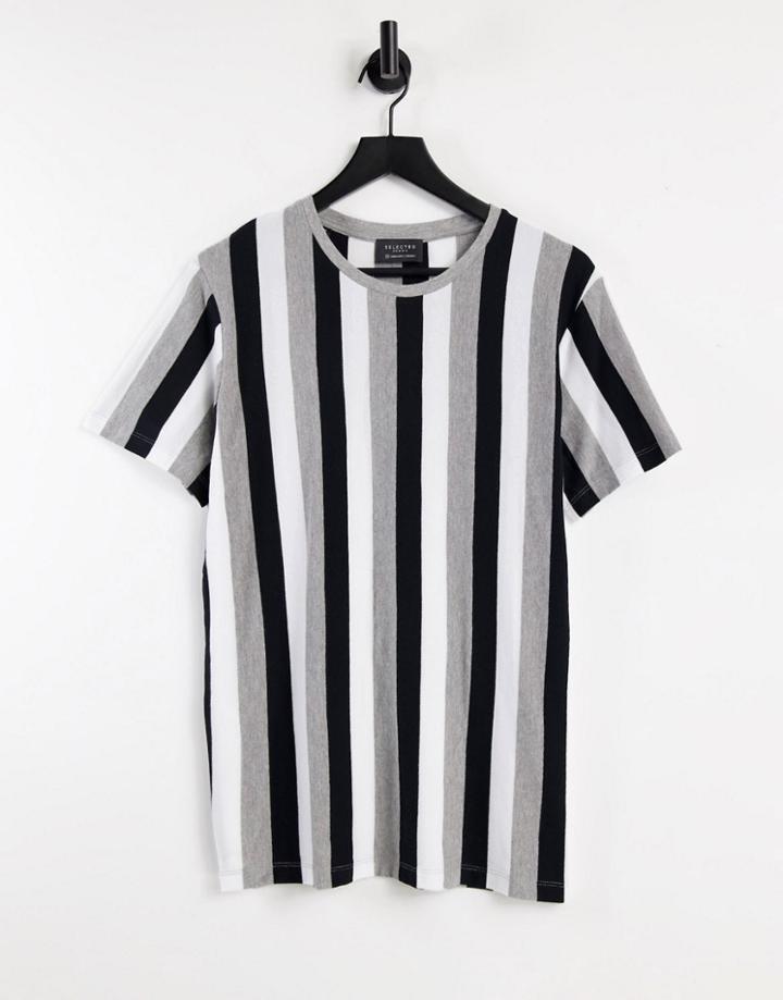 Selected Homme Vertical Stripe T-shirt In Black And Gray-multi