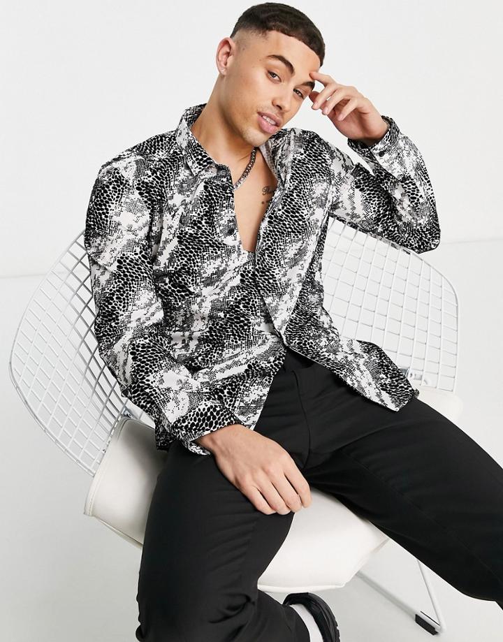 Twisted Tailor Lasek Skinny Shirt In White With Snakeskin Flocking