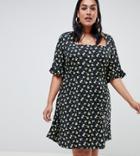 Asos Design Curve Square Neck Mini Skater Dress In Ditsy Floral
