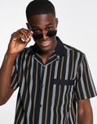 Topman Stripe Shirt In Black And Toffee-multi