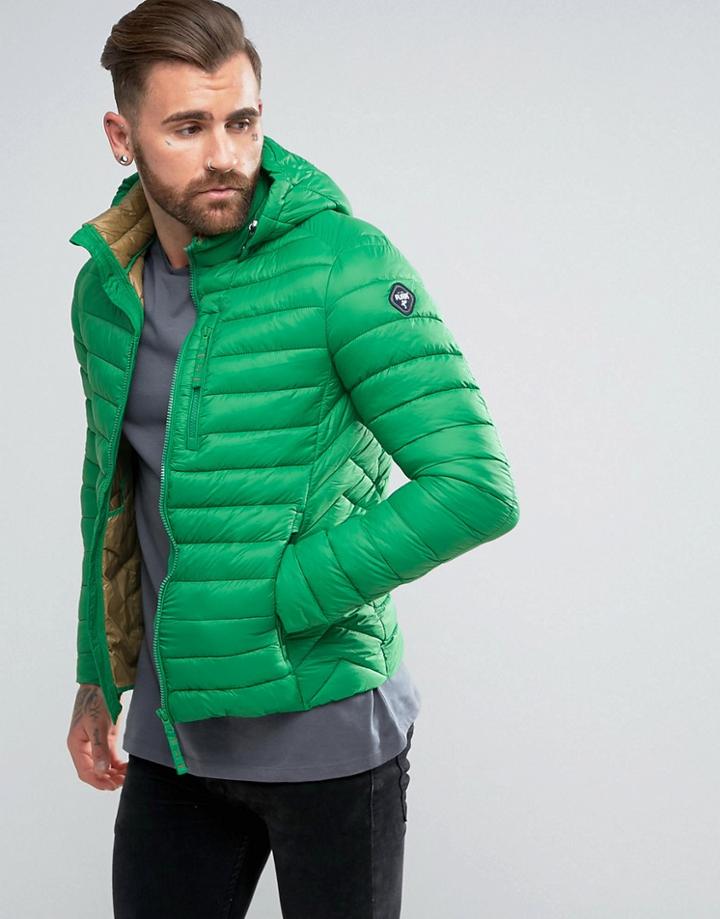 Puffa Short Padded Jacket With Hood - Green