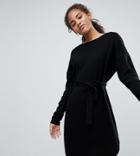 Asos Design Tall Sweater Dress With Belted Detail - Black
