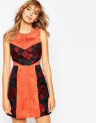 Asos Jacquard And Suede Mix A-line Dress - Rust