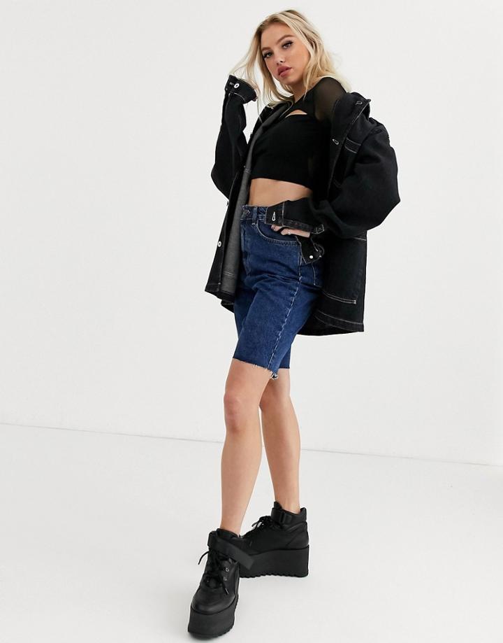 The Ragged Priest Mom Shorts In Indigo Denim-blue