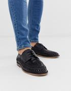 River Island Lace Up Woven Loafers In Black