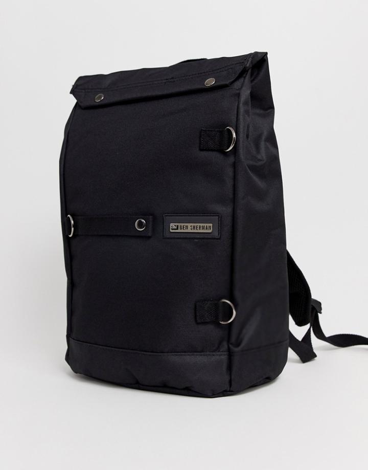 Ben Sherman Roll Top Backpack In Black - Black