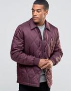 Asos Quilted Jacket In Ripstop Fabric In Burgundy - Burgundy