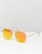 Quay Australia Running Riot Aviator Sunglasses With Red Tinted Lens - Gold