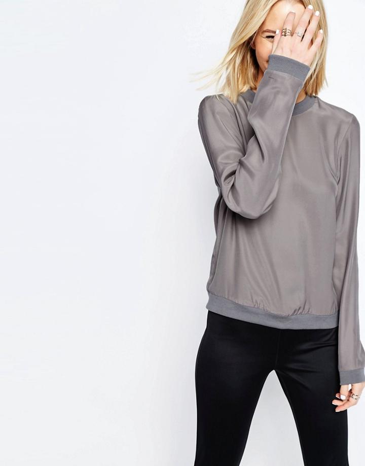 Asos White Silk Sweat Top - Gray