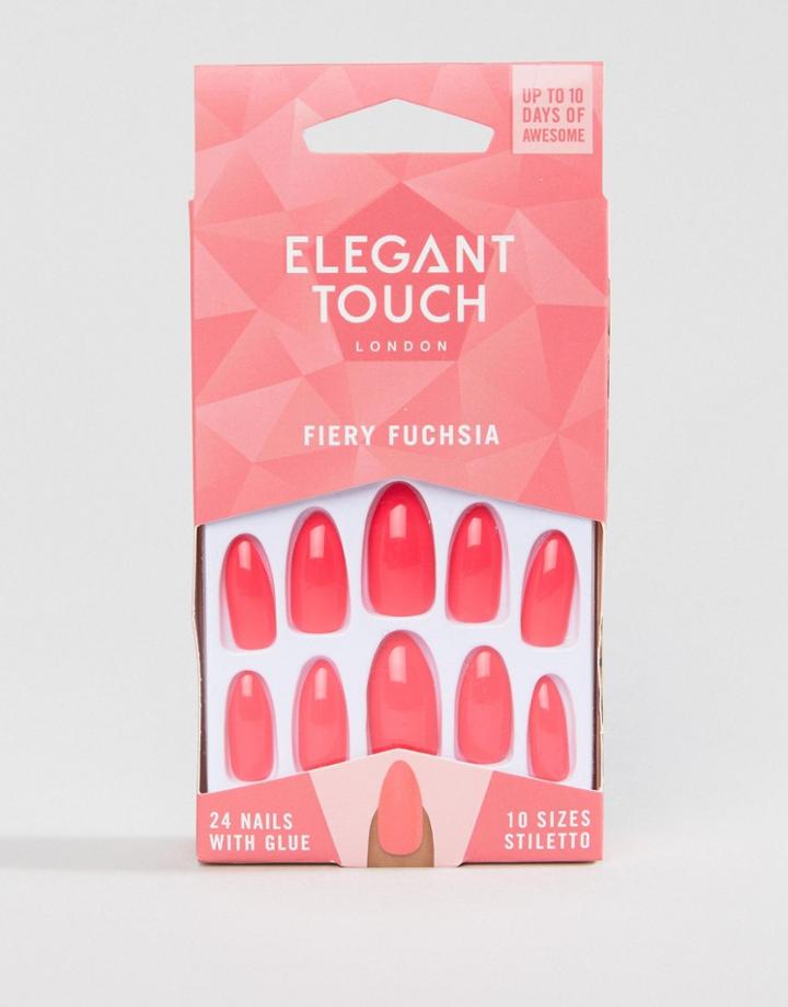 Elegant Touch Stiletto Firey Fuchsia False Nails - Pink