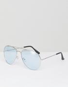 7x Aviator Sunglasses With Blue Lens - Silver