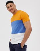 Selected Homme Organic Cotton T-shirt Color Block In Blue