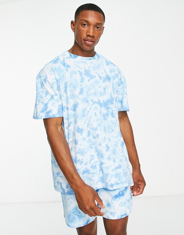 Threadbare Pine Shorts Lounge Set In Blue Tie Dye