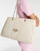Love Moschino Quilted Tote Bag In Ivory-white