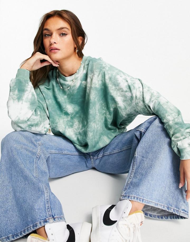 Asos Design Oversized Sweatshirt In Tie Dye Khaki-green