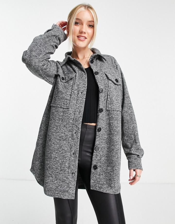 Pieces Oversized Shirt In Black Melange