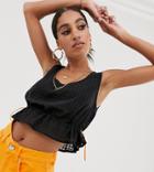 Reclaimed Vintage Inspired Crop Top In Sheer Check With Toggle Detail - White
