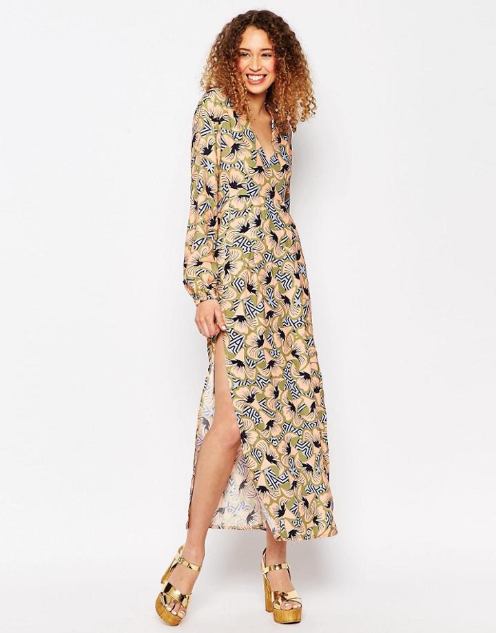 Asos Africa X Chichia Long Sleeve Maxi Dress In Geo Floral - Multi