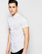 Vito Short Sleeve Shirt With All Over Heart Print - White