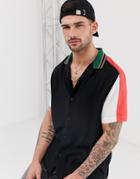 Asos Design Regular Fit 90's Style Viscose Shirt With Rib Collar & Cuffs In Black-cream