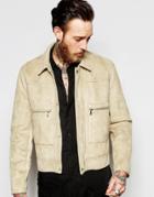 Asos Faux Suede Jacket With Chest Pockets In Stone - Stone