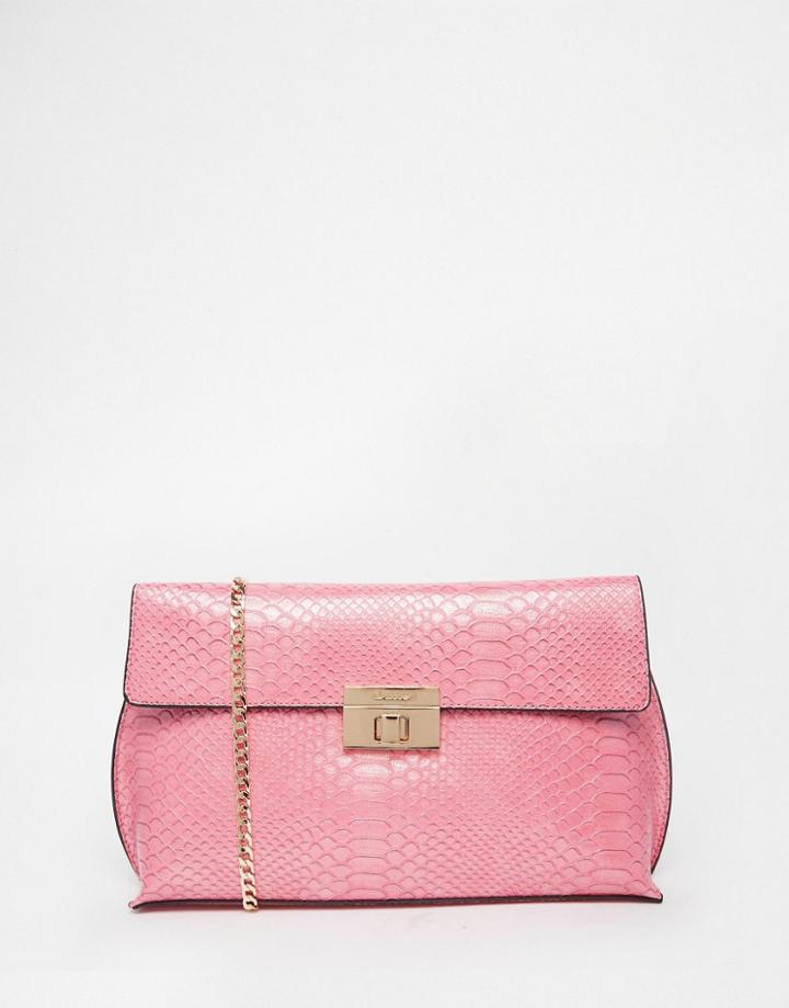 Dune Clutch Bag In Faux Pearlised Reptile - Pink Reptile
