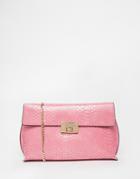 Dune Clutch Bag In Faux Pearlised Reptile - Pink Reptile