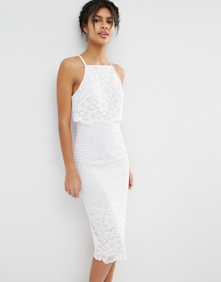 Asos Floral Grid Lace Crop Top Pencil Midi Dress - White
