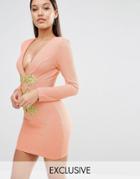 Rare London Bodycon Dress With Gold Trim - Nude