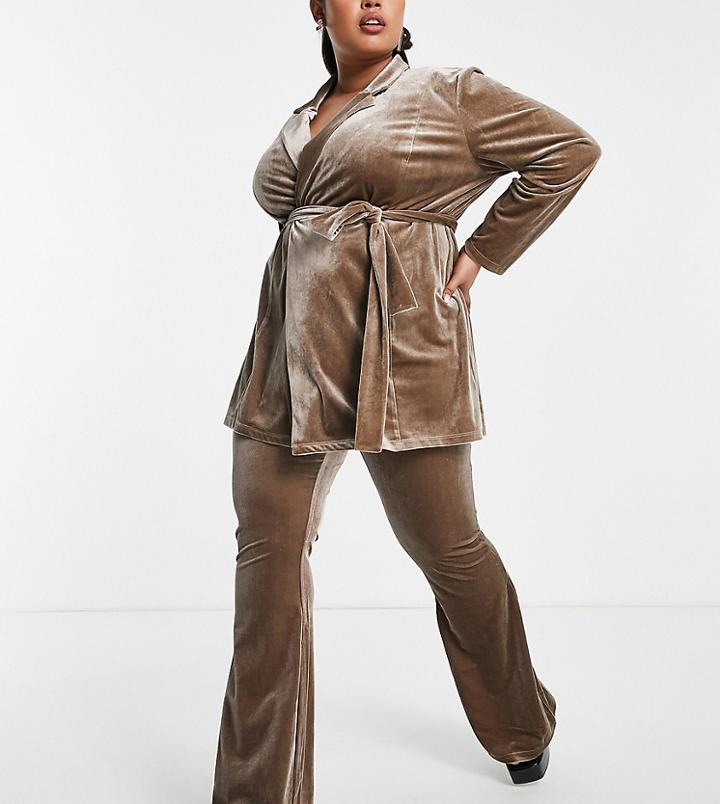 Asos Design Curve Velvet Suit Kick Flare Pant S In Black-neutral